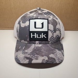Huk Snapback Trucker Hat Grey Camo Fishing Cap Adjustable